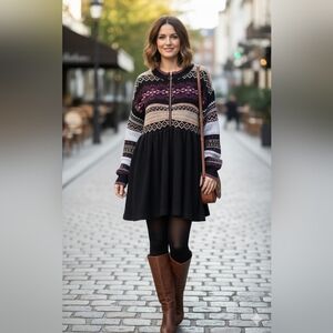 FREE PEOPLE WOMEN'S BLACK  TUNIC / DRESS WITH BALLOON LONG SLEEVES